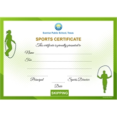 School Sports Award Certificate Skipping A4 Size | Use on Laser Printer